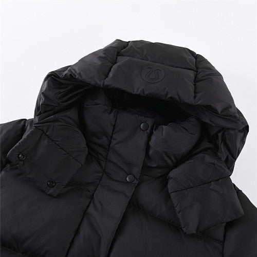 lululemon Cropped Puffer Jacket in Black with Hood and Tonal Logo