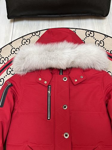 Moose Knuckles Red Chest-Zip Plush-Trim Hooded Parka