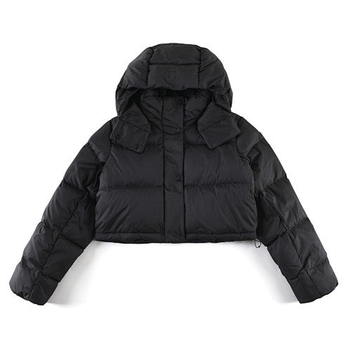 lululemon Cropped Puffer Jacket in Black with Hood and Tonal Logo