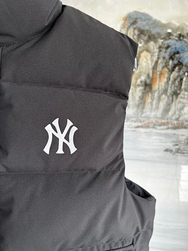 Black NY Logo Quilted Puffer Vest with Oversized Back Graphic