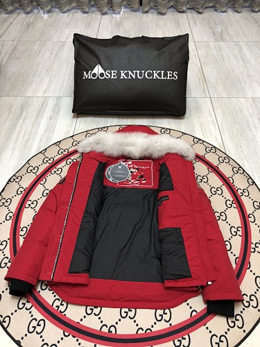 Moose Knuckles Red Chest-Zip Plush-Trim Hooded Parka