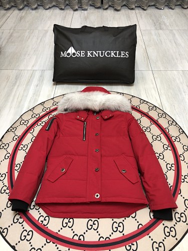 Moose Knuckles Red Chest-Zip Plush-Trim Hooded Parka