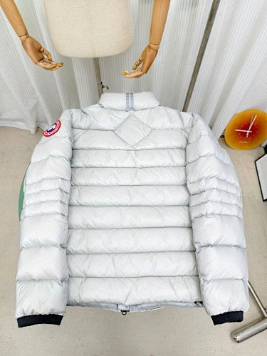 Canada Goose Puffer Jacket in White with Stand Collar and Classic Logo Patch