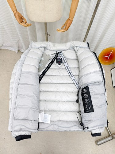 Canada Goose Puffer Jacket in White with Stand Collar and Classic Logo Patch