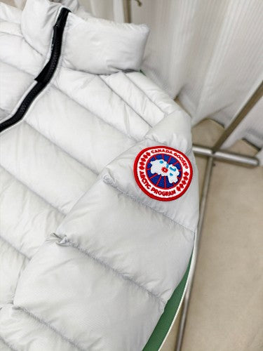 Canada Goose Puffer Jacket in White with Stand Collar and Classic Logo Patch