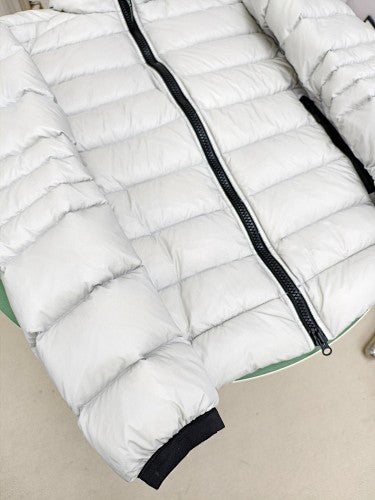 Canada Goose Puffer Jacket in White with Stand Collar and Classic Logo Patch