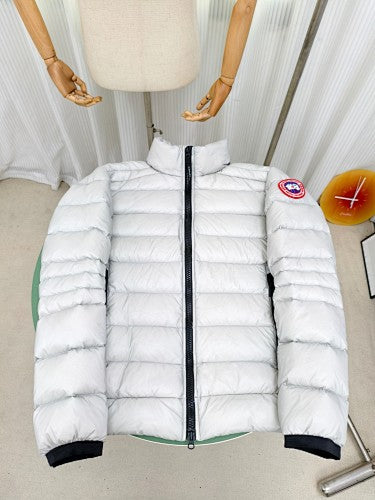 Canada Goose Puffer Jacket in White with Stand Collar and Classic Logo Patch