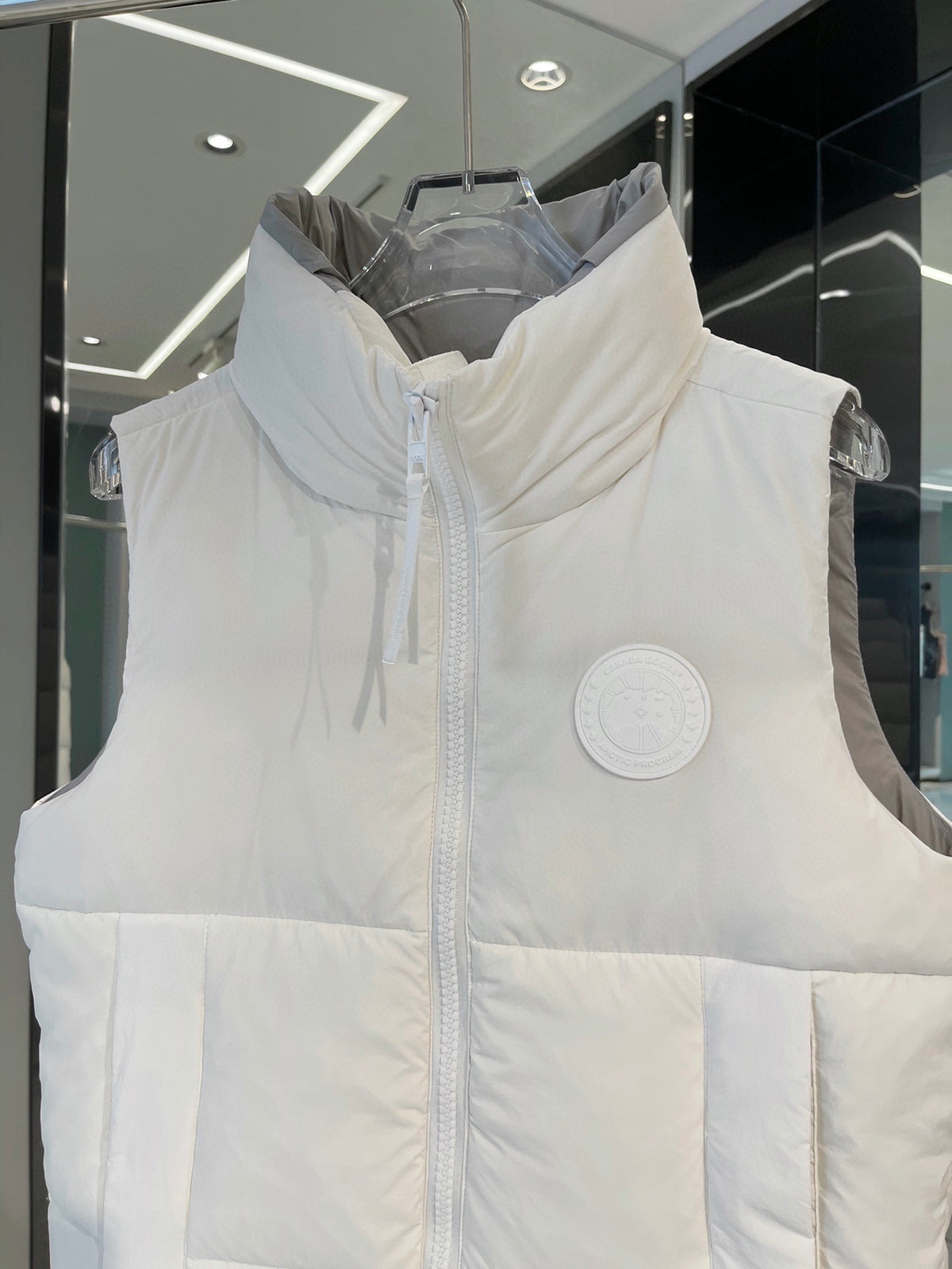 Canada Goose Puffer Vest in White with Stand Collar and Tonal Logo