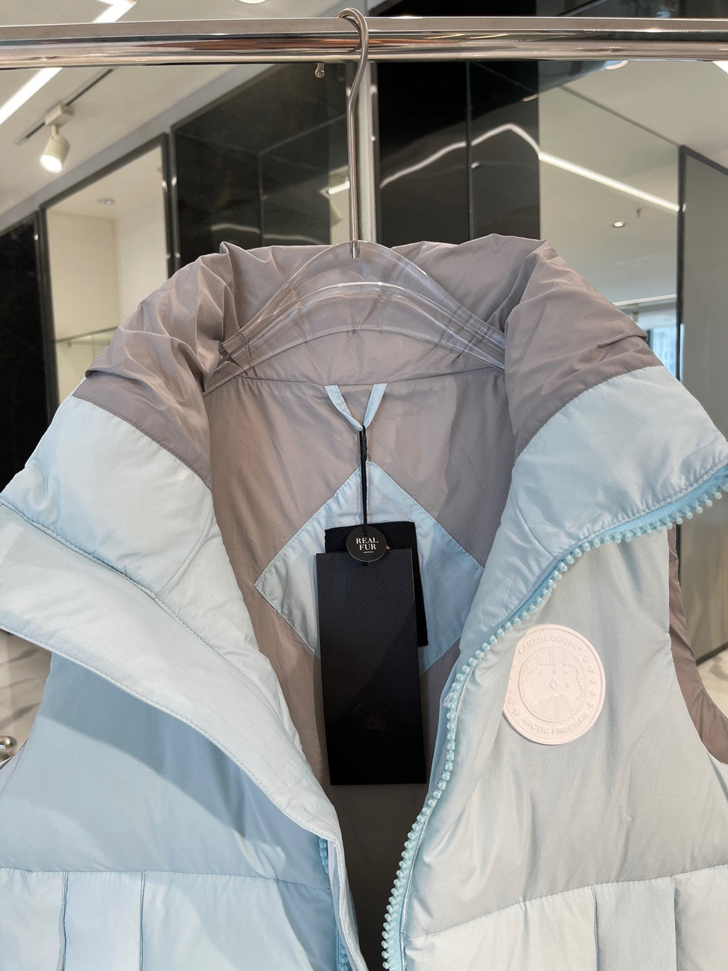 Canada Goose Puffer Vest in Light Blue with Stand Collar