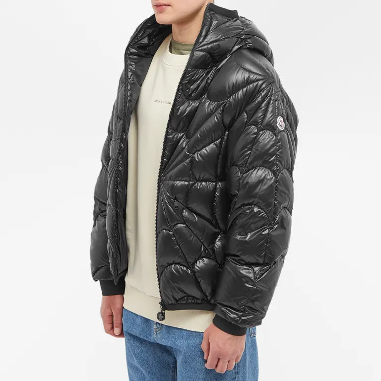 Moncler Black Geometric Quilted Hooded Puffer Jacket