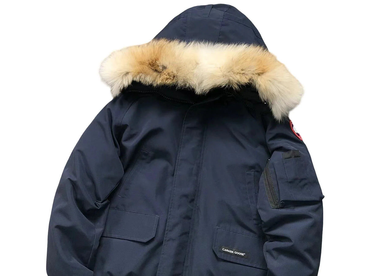 Canada Goose Hooded Jacket in Navy Blue with Plush Hood Trim