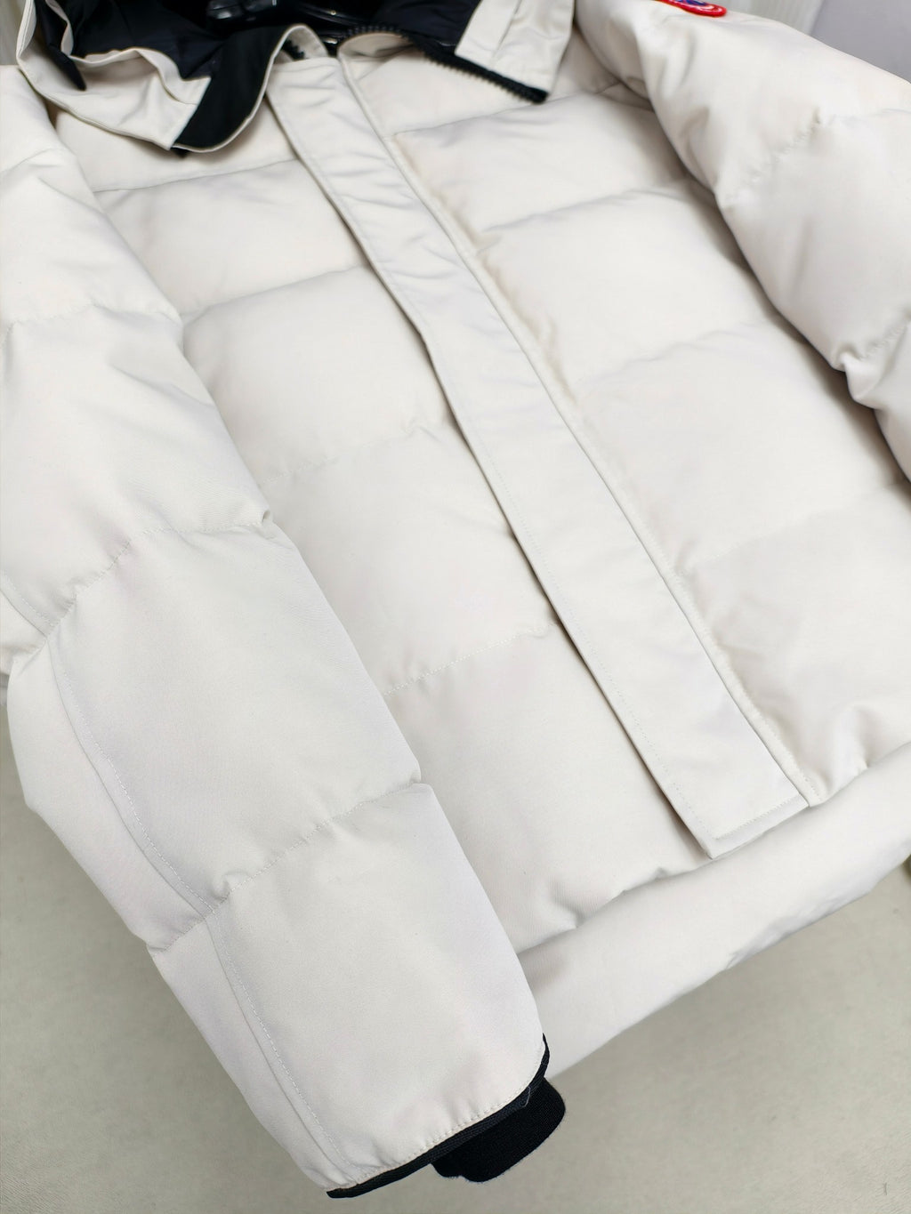 Canada Goose Hooded Puffer Jacket in White with Plush Hood Trim
