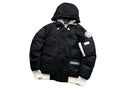 Canada Goose Hooded Jacket in Black with White Trim and Sleeve Pocket