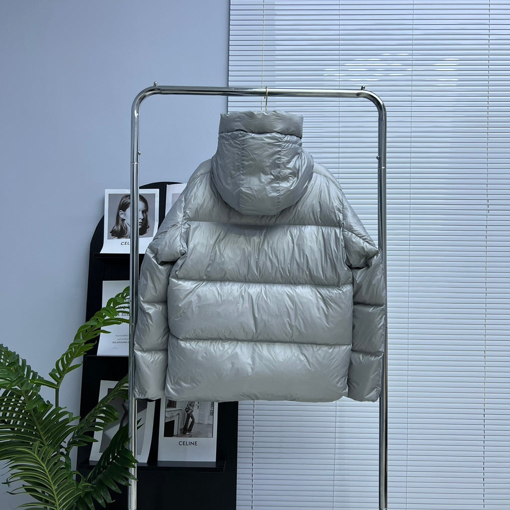 Canada Goose Hooded Puffer Jacket in Silver with Classic Logo Patch