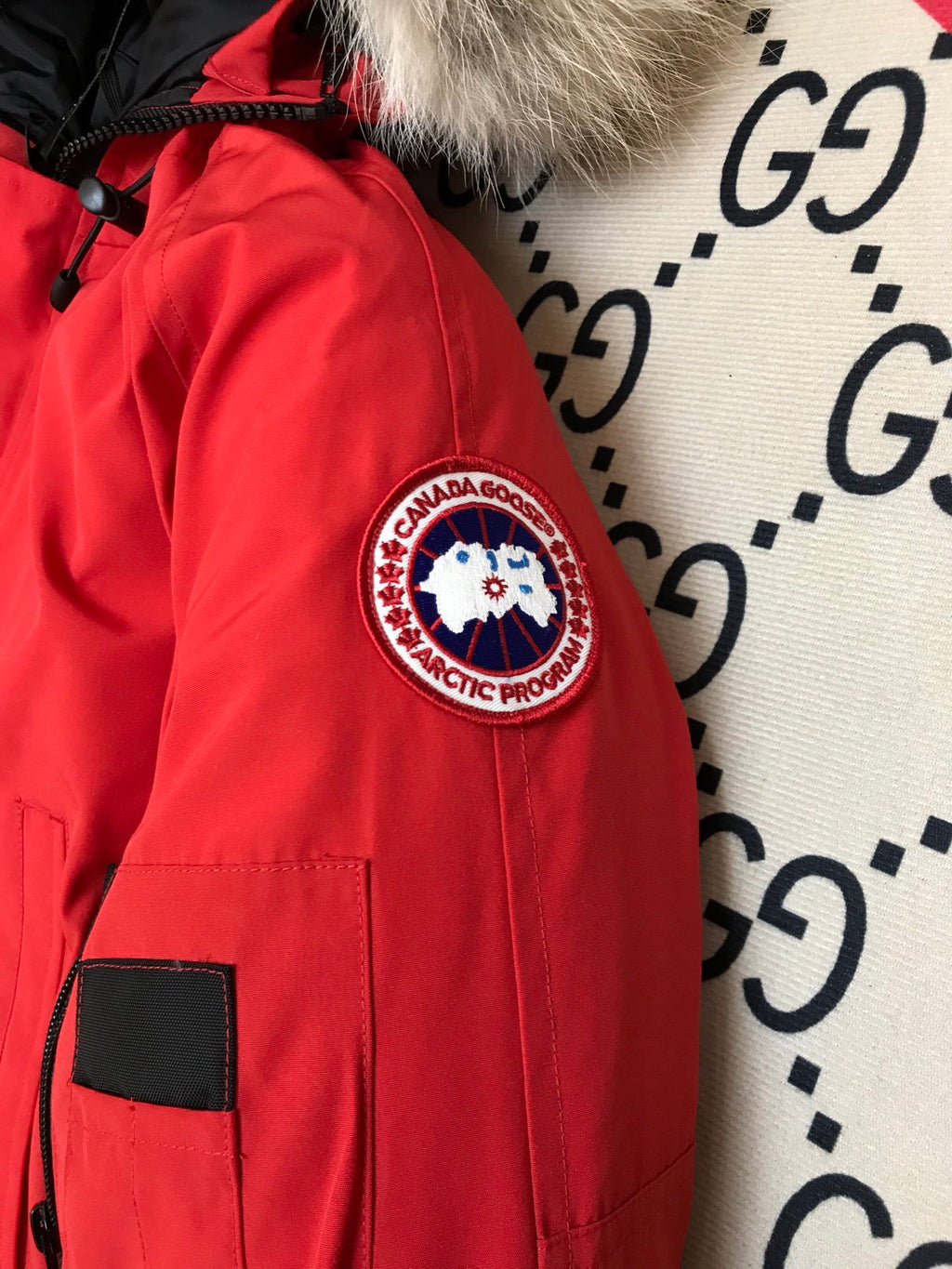 Canada Goose Red Plush-Trim Hooded Bomber Jacket
