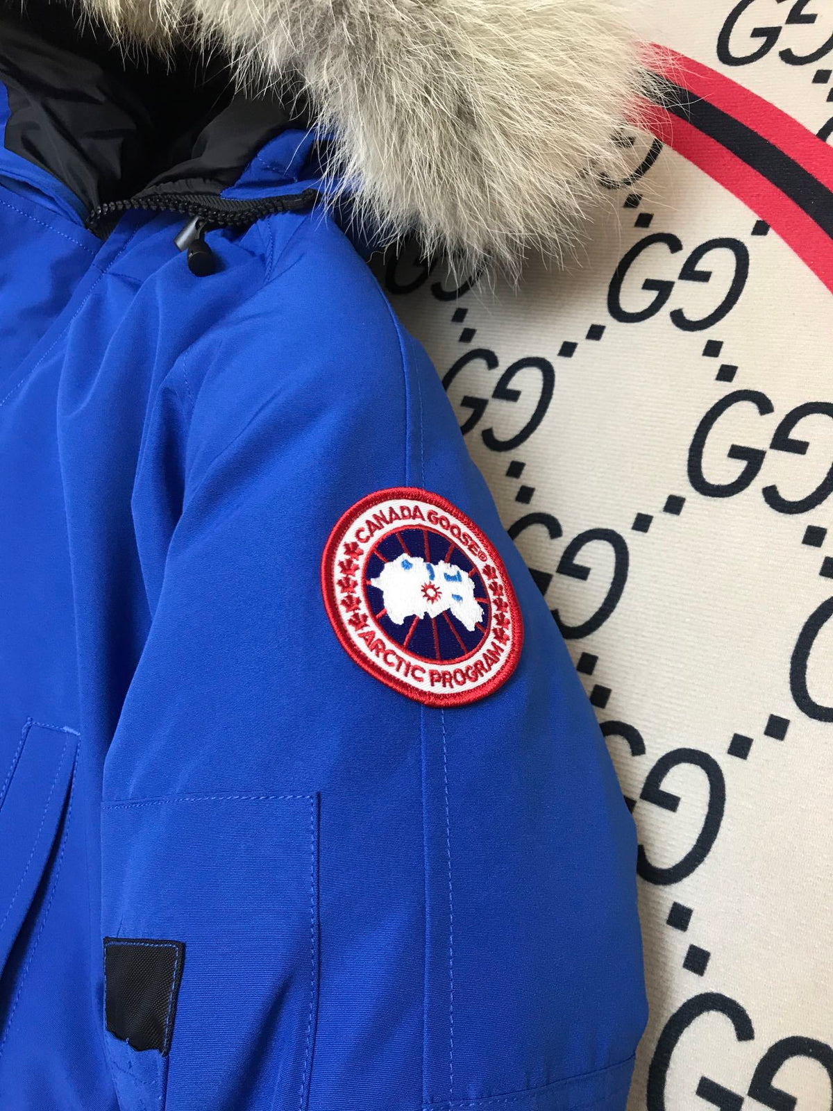 Canada Goose Royal Blue Plush-Trim Hooded Bomber Jacket