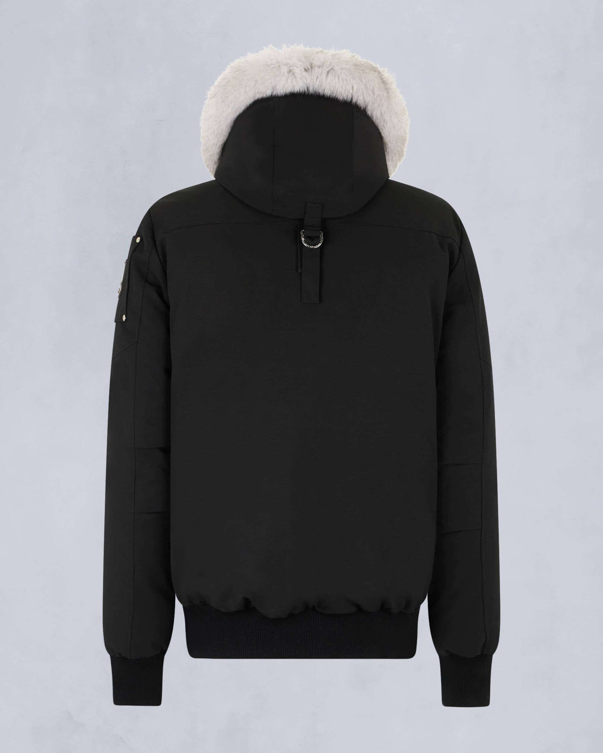 Moose Knuckles Black White-Trim Hooded Bomber Jacket