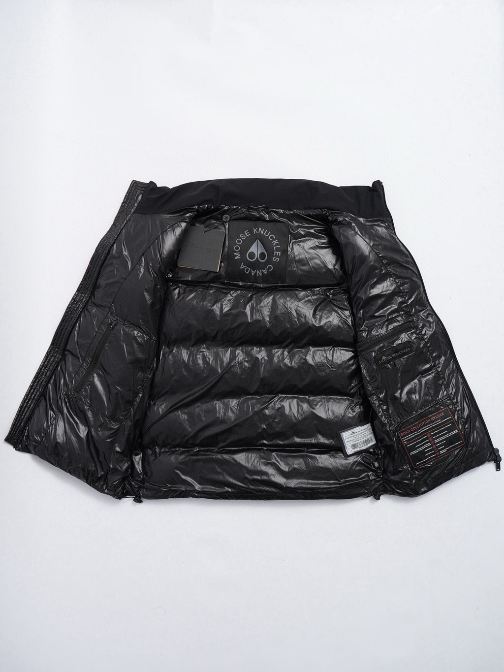 Moose Knuckles Puffer Vest in Black with Mixed-Finish Panels