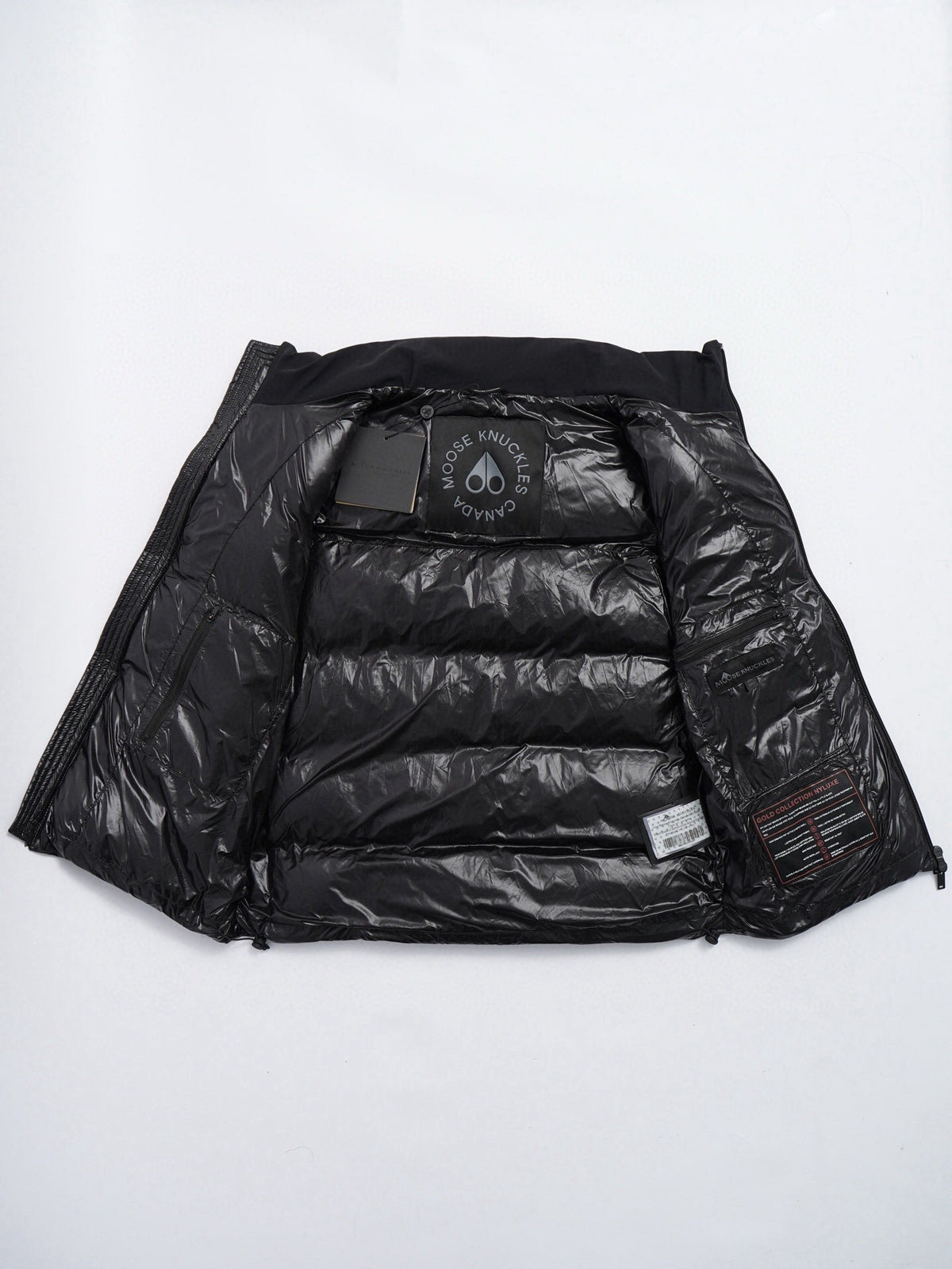 Moose Knuckles Puffer Vest in Black with Mixed-Finish Panels