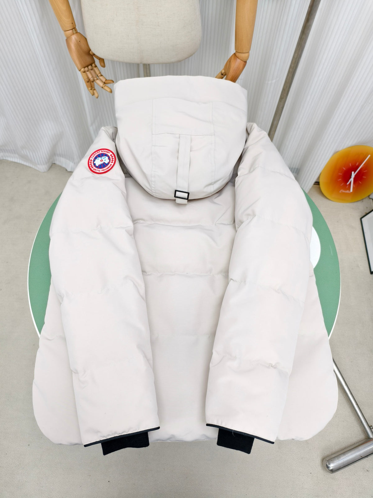 Canada Goose Hooded Puffer Jacket in White with Plush Hood Trim