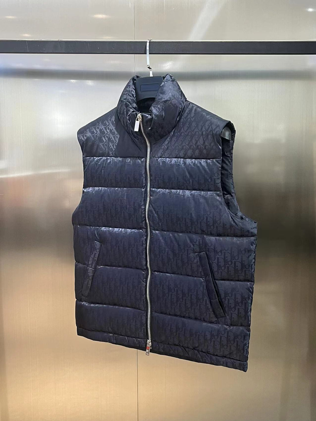 Dior Puffer Vest in Black with Stand Collar and Tonal Monogram