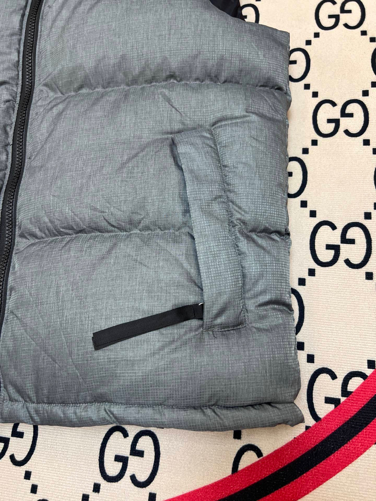 The North Face Puffer Vest in Gray and Black with Stand Collar