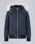 Moose Knuckles Navy Cream-Trim Hooded Bomber Jacket