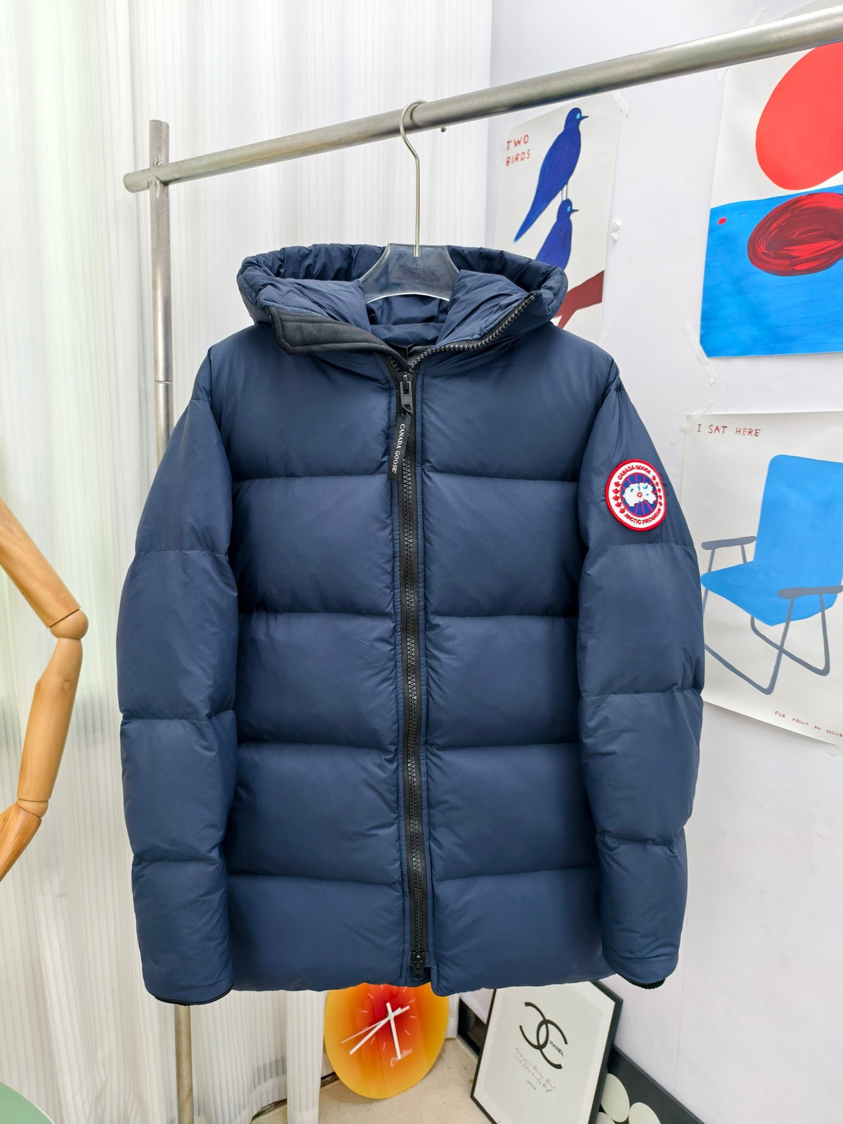 Canada Goose Hooded Puffer Jacket in Navy Blue with Matte Finish