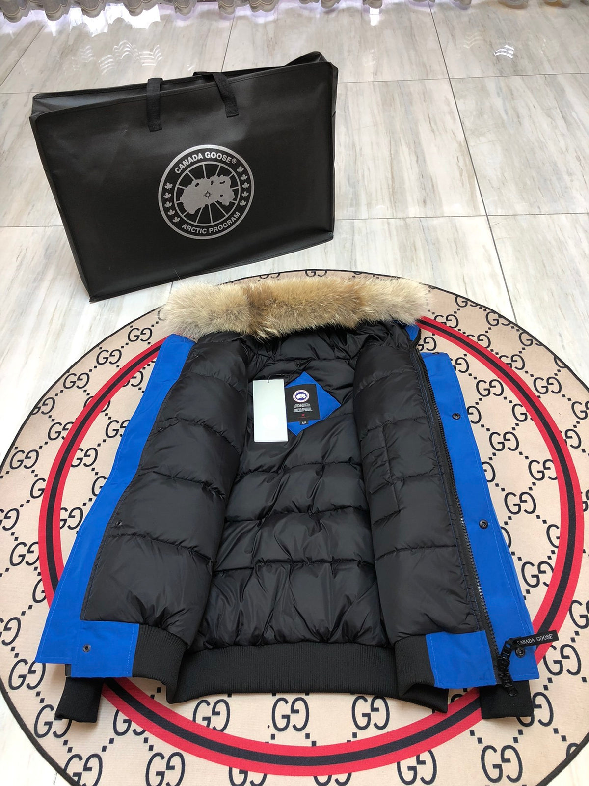 Canada Goose Royal Blue Plush-Trim Hooded Bomber Jacket