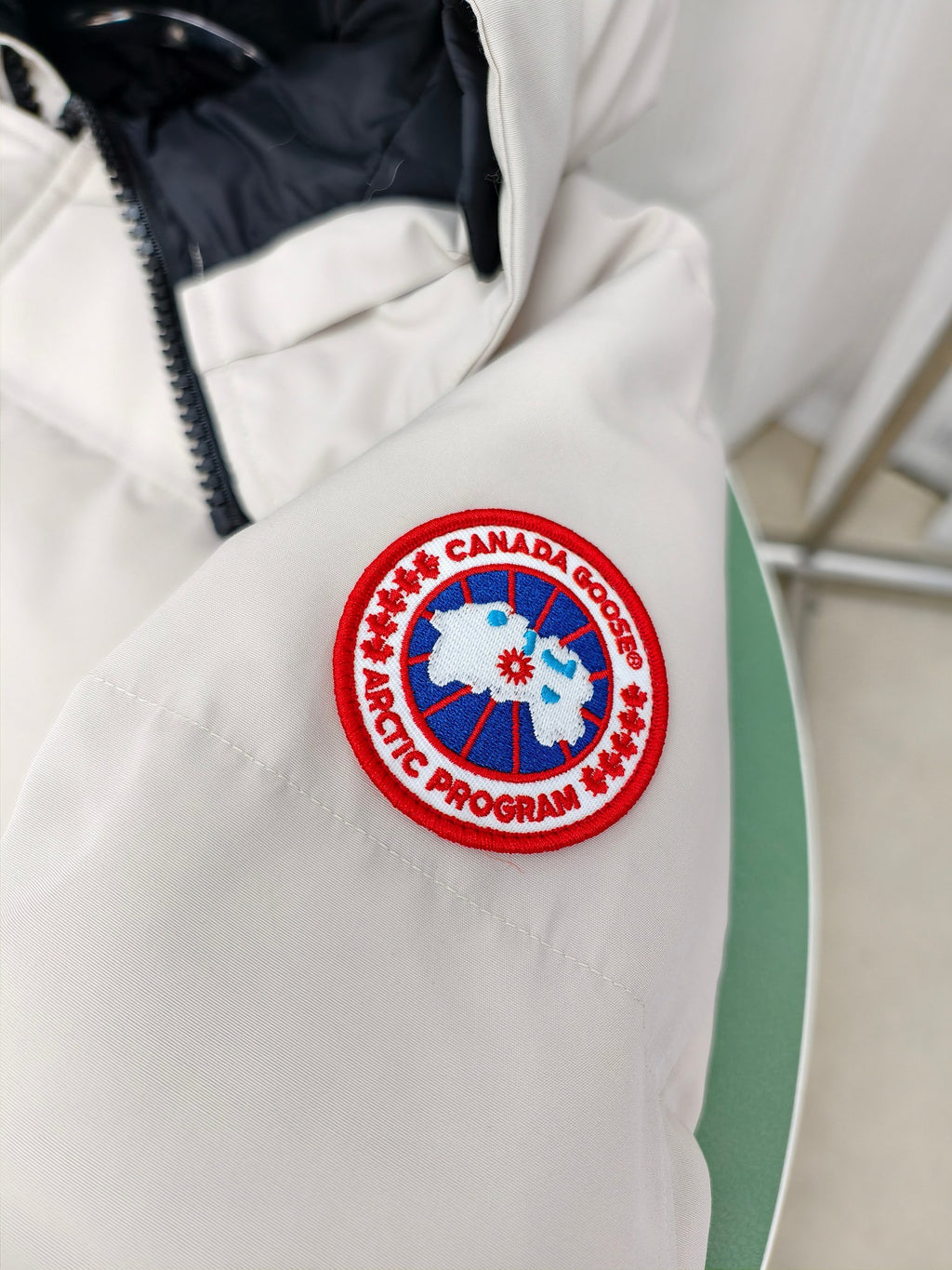 Canada Goose Hooded Puffer Jacket in White with Plush Hood Trim