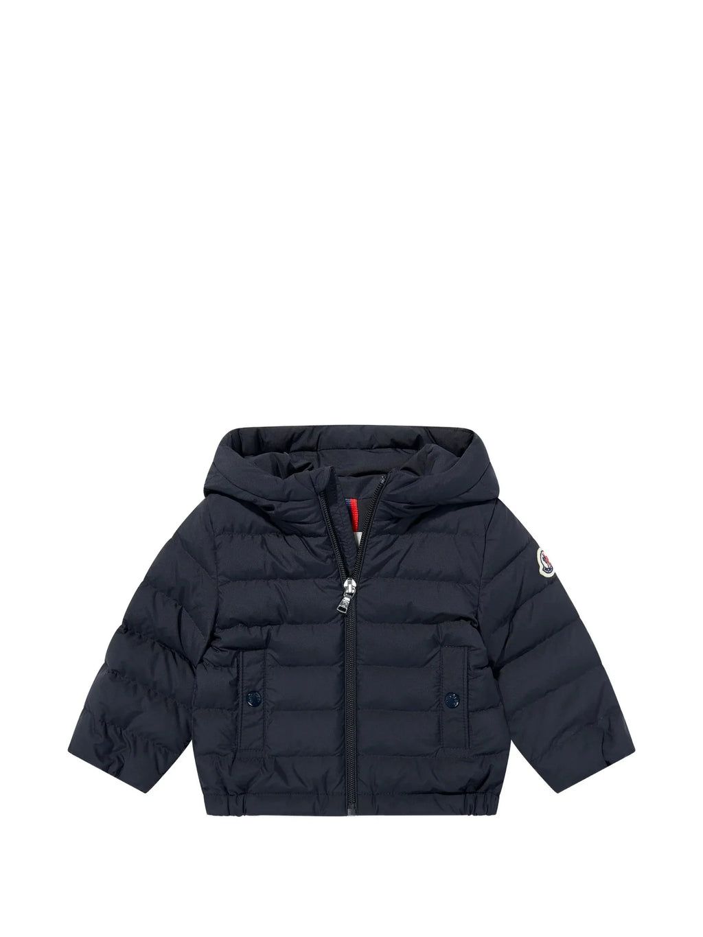 Moncler Navy Hooded Puffer Jacket with Tricolor Detail