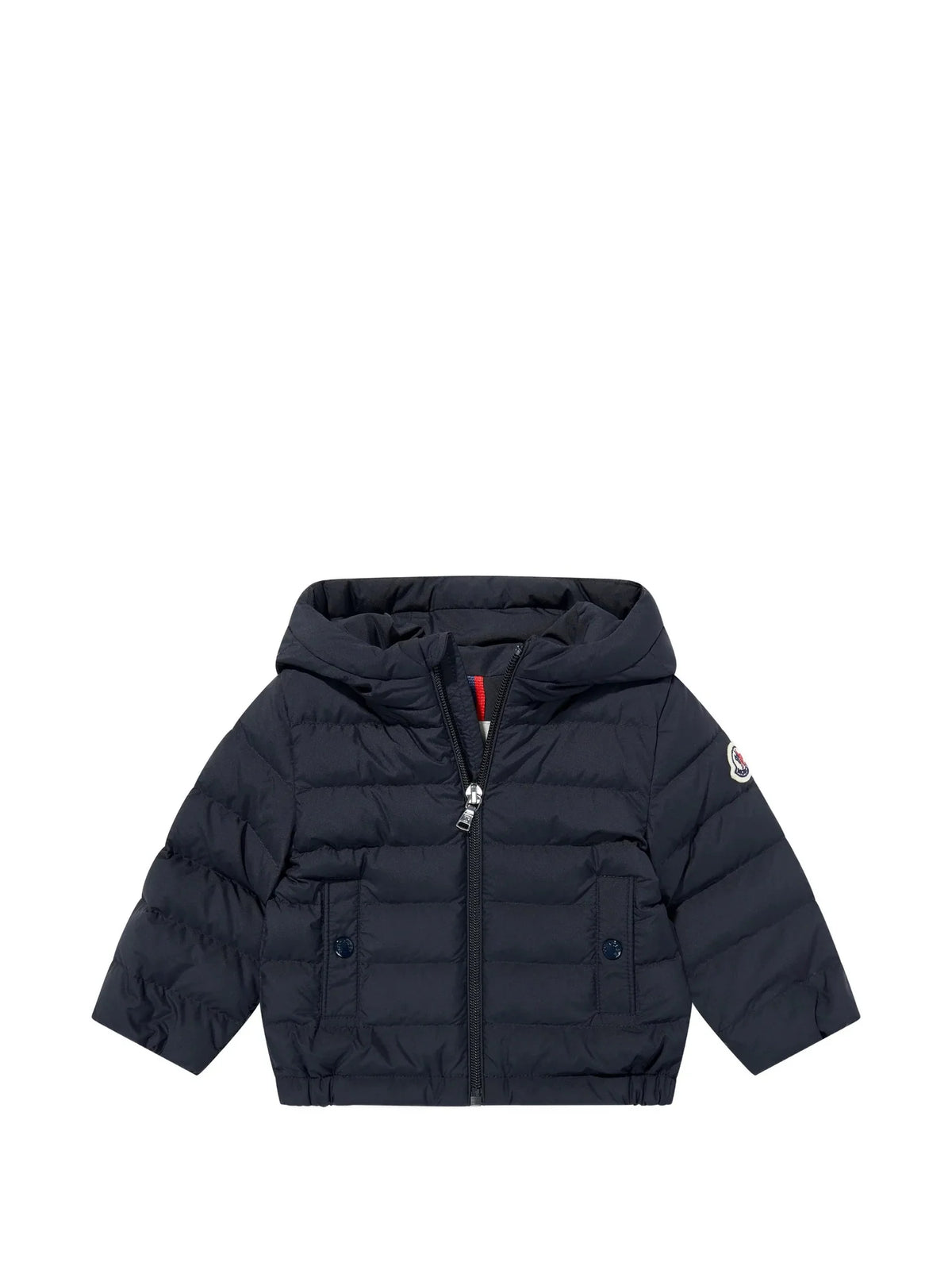 Moncler Navy Hooded Puffer Jacket with Tricolor Detail