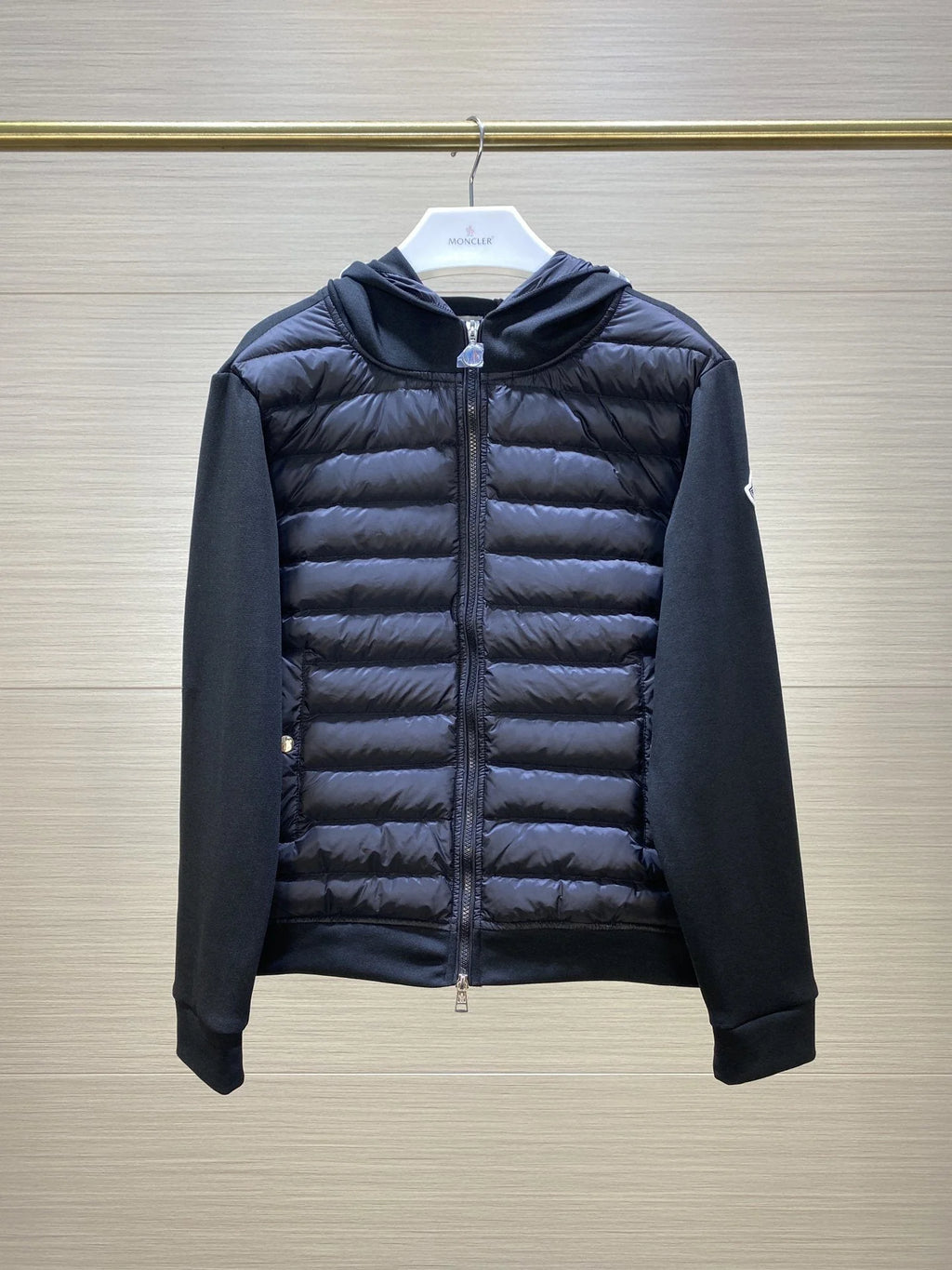 Moncler Black Hooded Hybrid Quilted Jacket