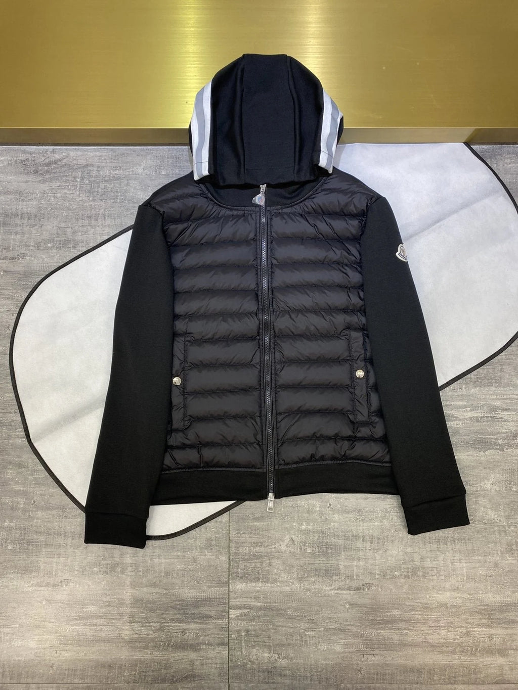 Moncler Black Hooded Hybrid Quilted Jacket