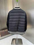Moncler Knit Bomber Jacket with Quilted Back and Striped Trim