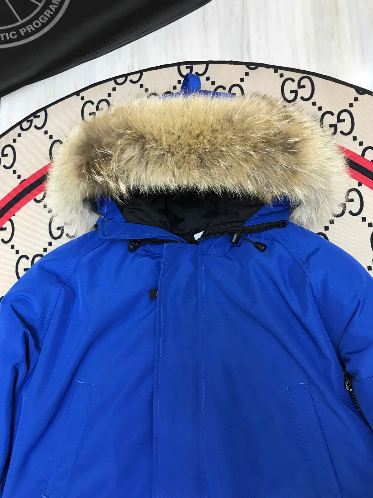 Canada Goose Royal Blue Plush-Trim Hooded Bomber Jacket