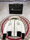 Moose Knuckles White Plush-Trim Hooded Bomber Jacket