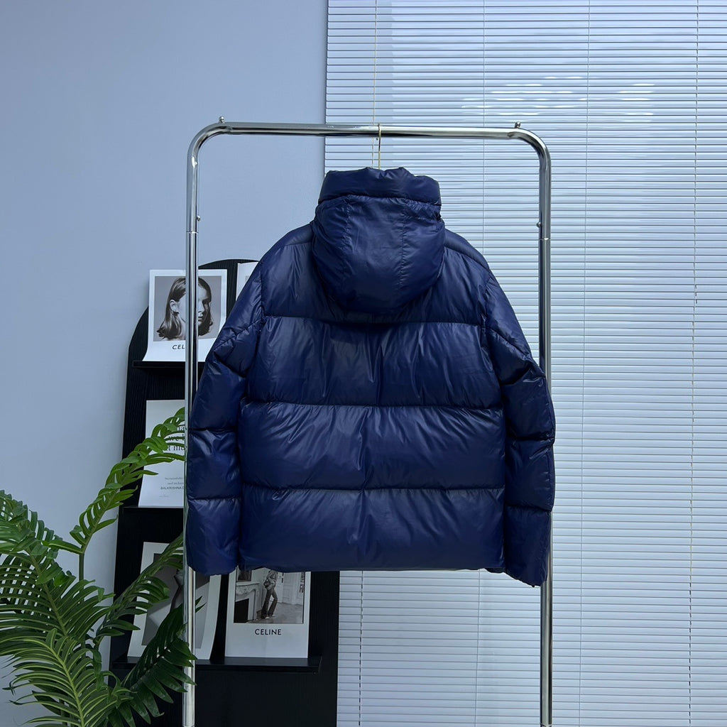 Canada Goose Hooded Puffer Jacket in Navy Blue with Classic Logo Patch