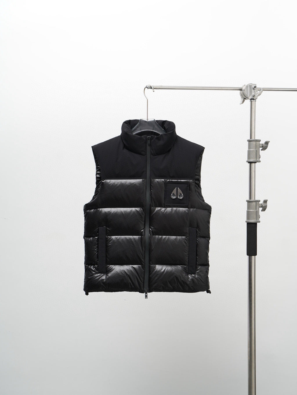 Moose Knuckles Puffer Vest in Black with Mixed-Finish Panels