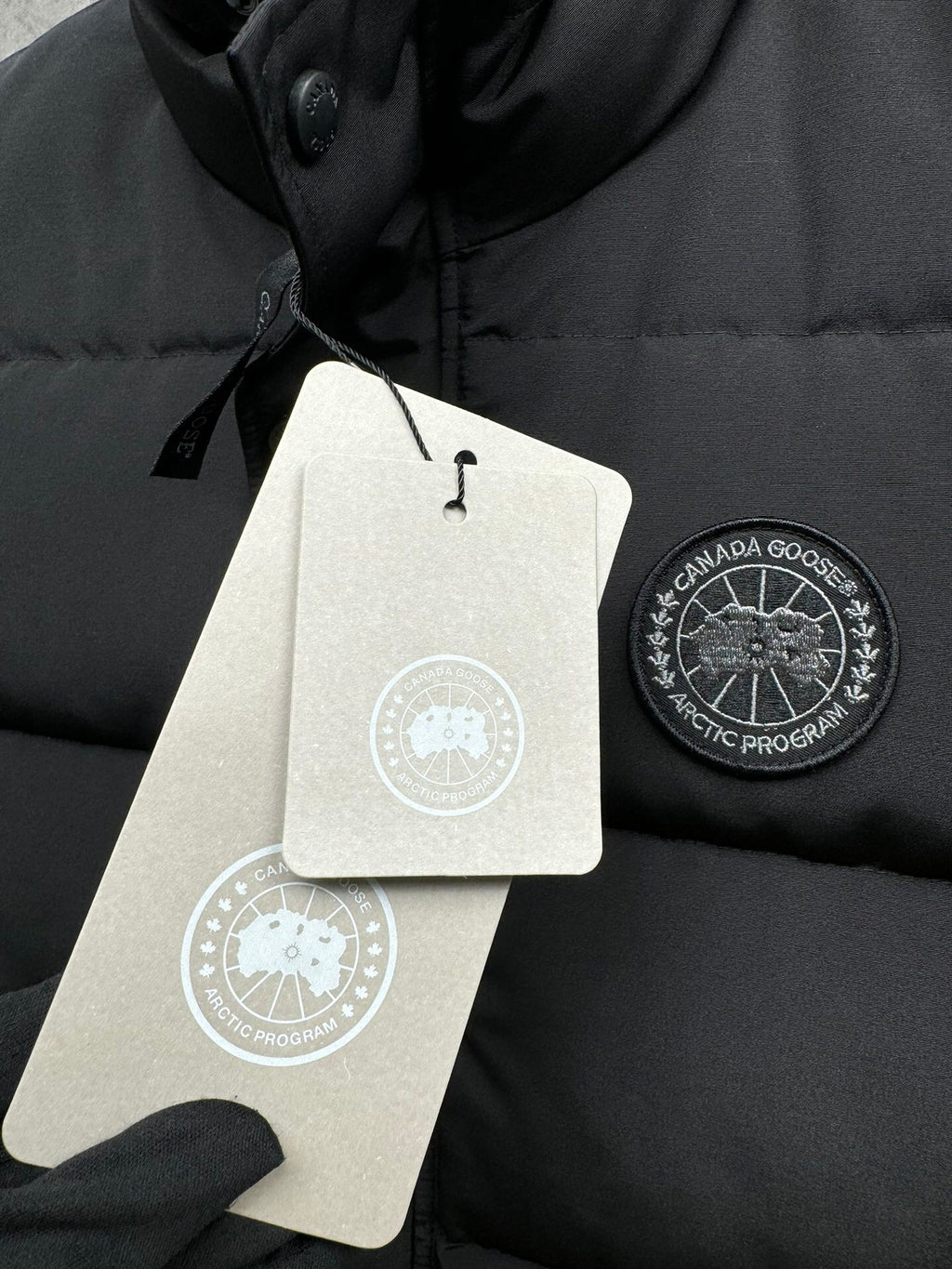 Canada Goose Puffer Vest in Black with Stand Collar and Tonal Logo