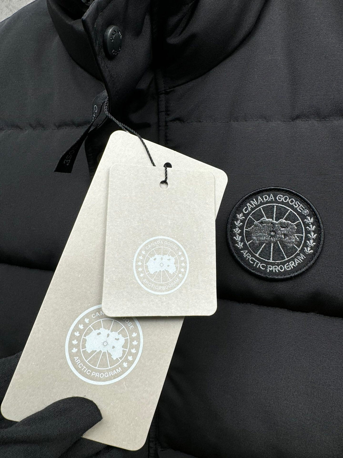 Canada Goose Puffer Vest in Black with Stand Collar and Tonal Logo