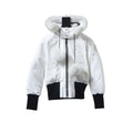 Moose Knuckles White Plush-Trim Hooded Bomber Jacket