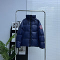 Canada Goose Hooded Puffer Jacket in Navy Blue with Classic Logo Patch