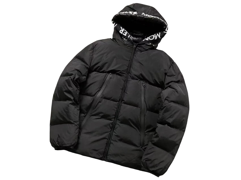 Moncler Black Logo-Trim Hooded Puffer Jacket