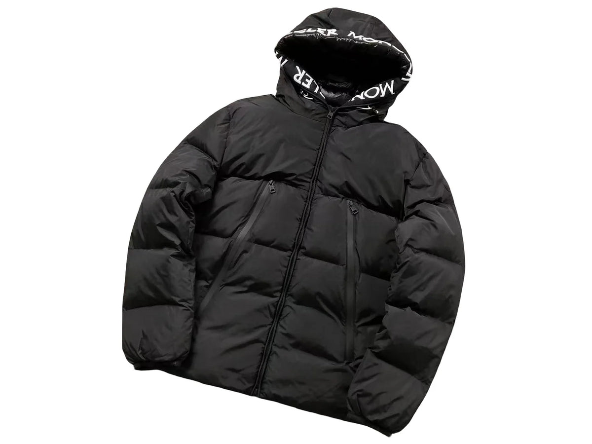 Moncler Black Logo-Trim Hooded Puffer Jacket