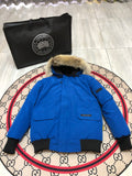 Canada Goose Royal Blue Plush-Trim Hooded Bomber Jacket