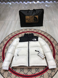 The North Face White and Black Colorblock Stand-Collar Puffer Jacket