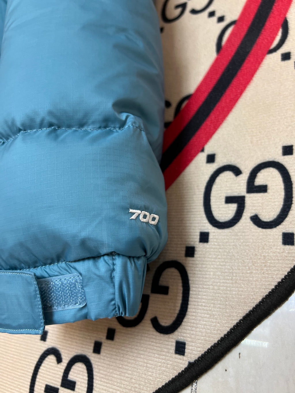 The North Face Teal and Navy Colorblock Puffer Jacket