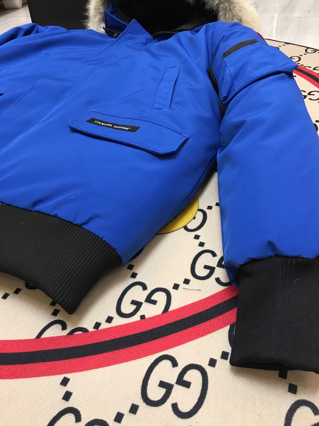 Canada Goose Royal Blue Plush-Trim Hooded Bomber Jacket