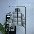Canada Goose Hooded Puffer Jacket in Silver with Classic Logo Patch